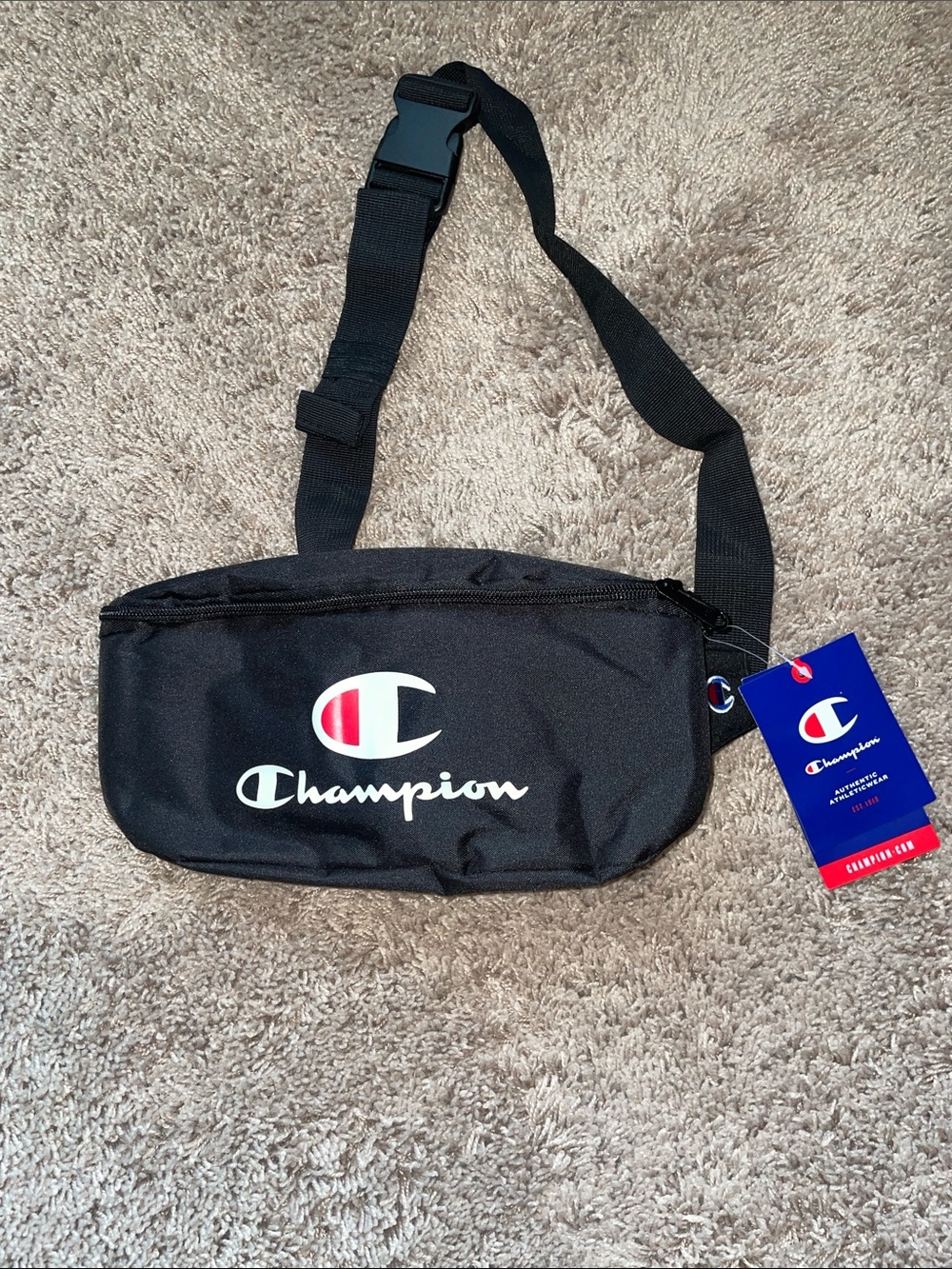 NWT Champion Black crossbody bag with Red & White Logo